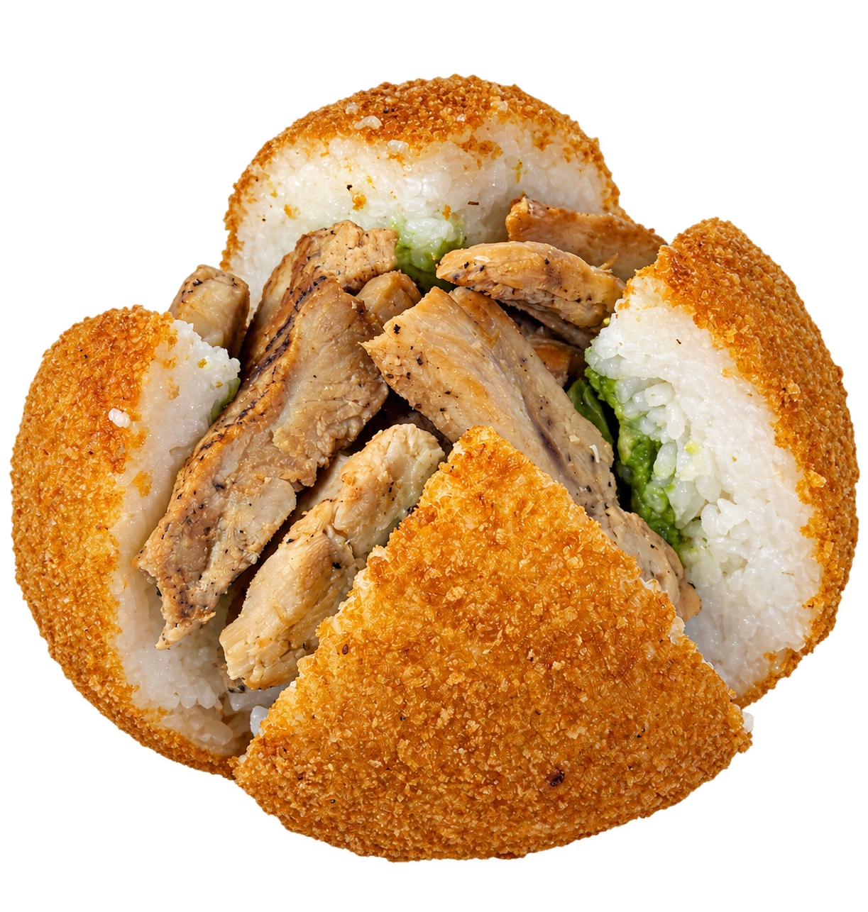 ONI Chicken rice ball cut open to show the filling