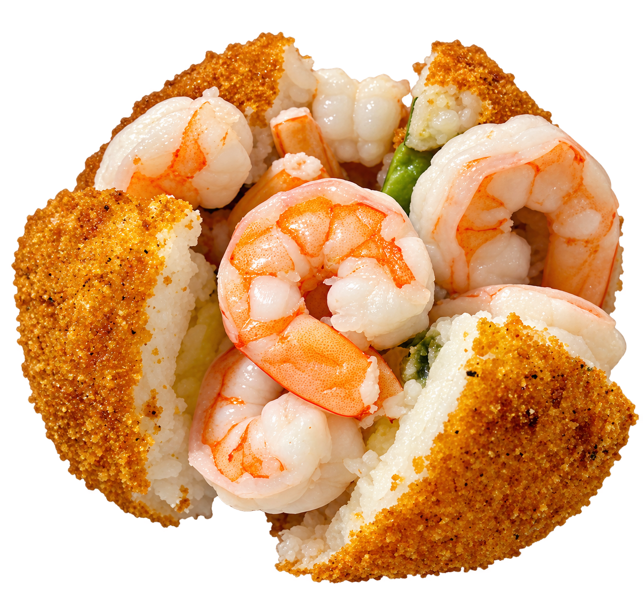 ONI Shrimp rice ball cut open to show the filling
